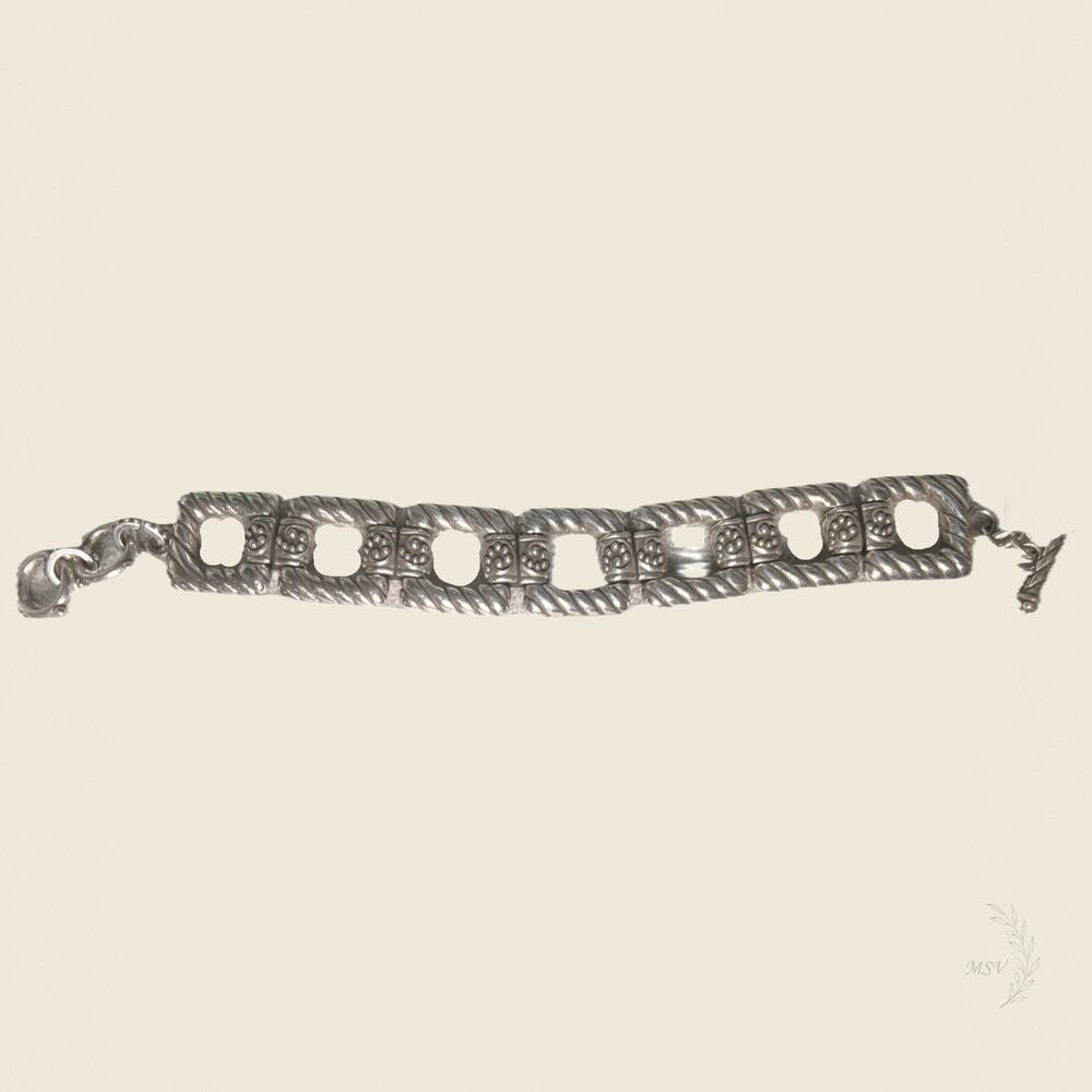 Brighton Silver Tone Rope Link Toggle Bracelet Adjustable w Tin